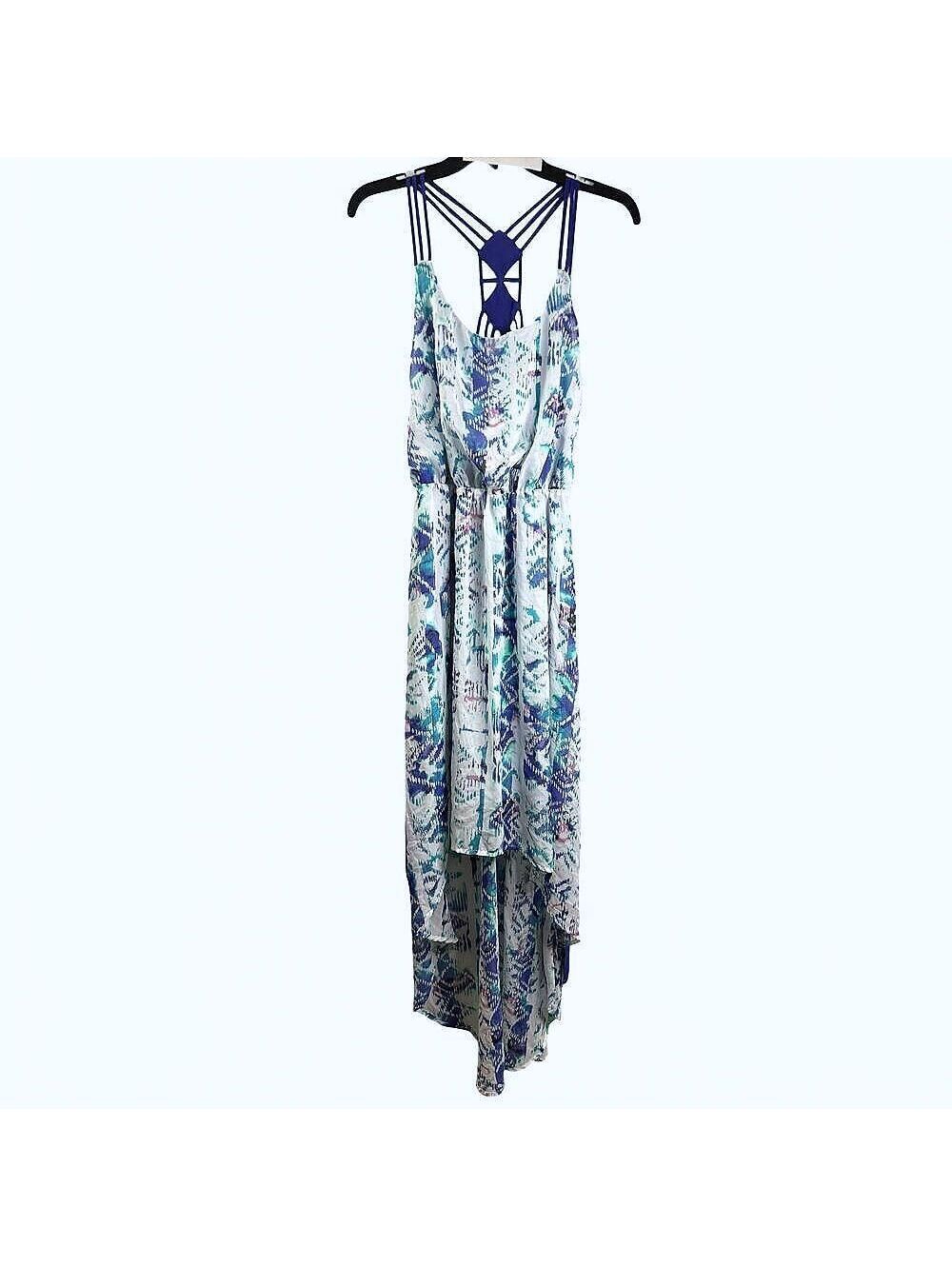 Princess Vera Wang Juniors L Blue Ikat High Low Maxi Dress Tie Waist Belt